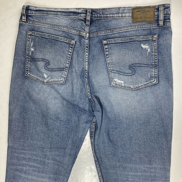 Silver Mom Jean Womens 36 High Rise Denim Jeans Plus Size Distressed Button Fly - Picture 8 of 10